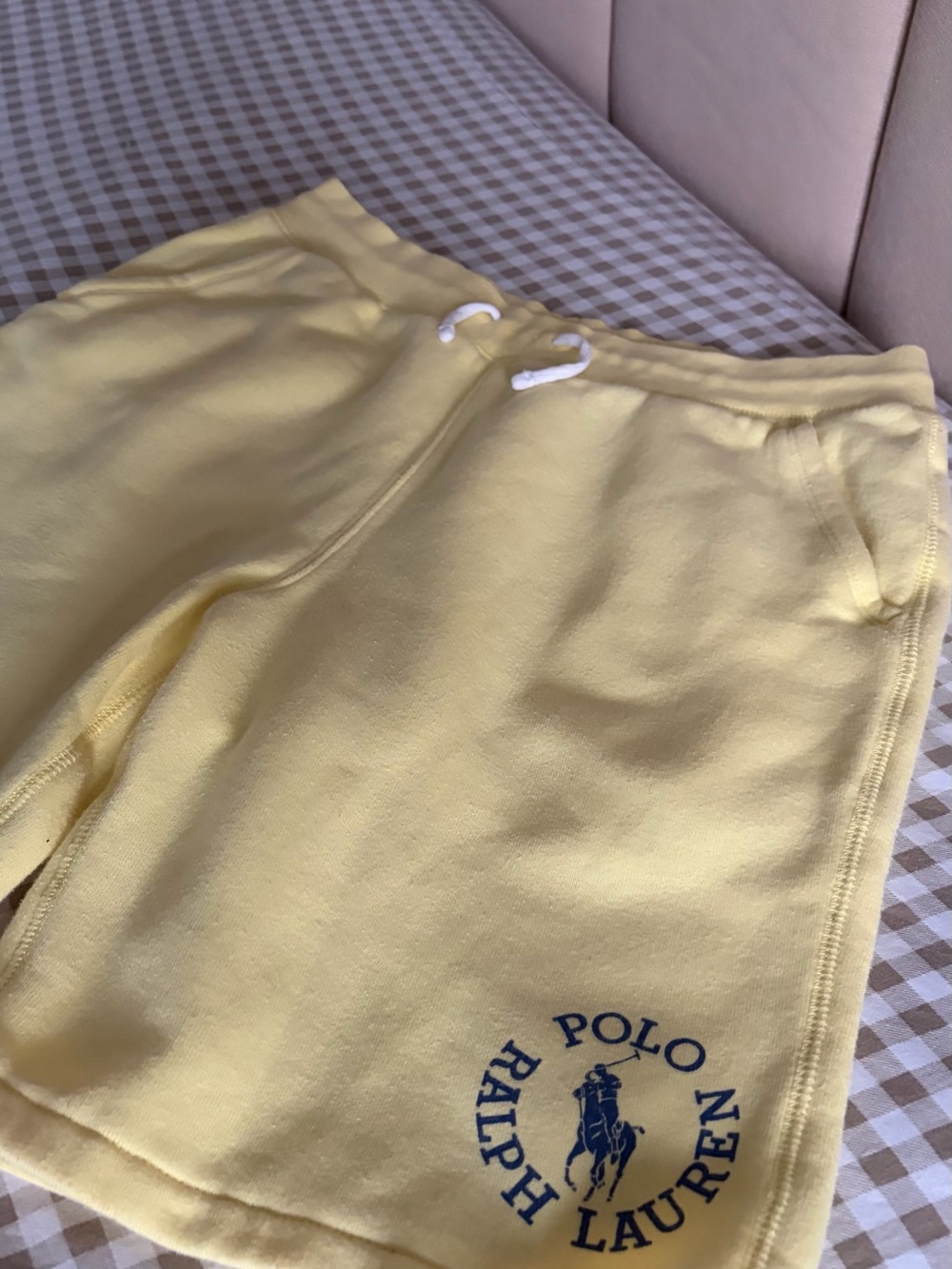 Polo Ralph Lauren Boys L 14-16 Yellow Fleece Sweat Shorts Y2K Preppy